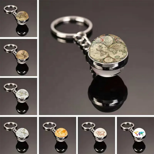 Global Adventure Retro Map Glass Keychain